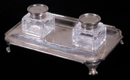 ENGLISH STERLING & CRYSTAL INKSTAND