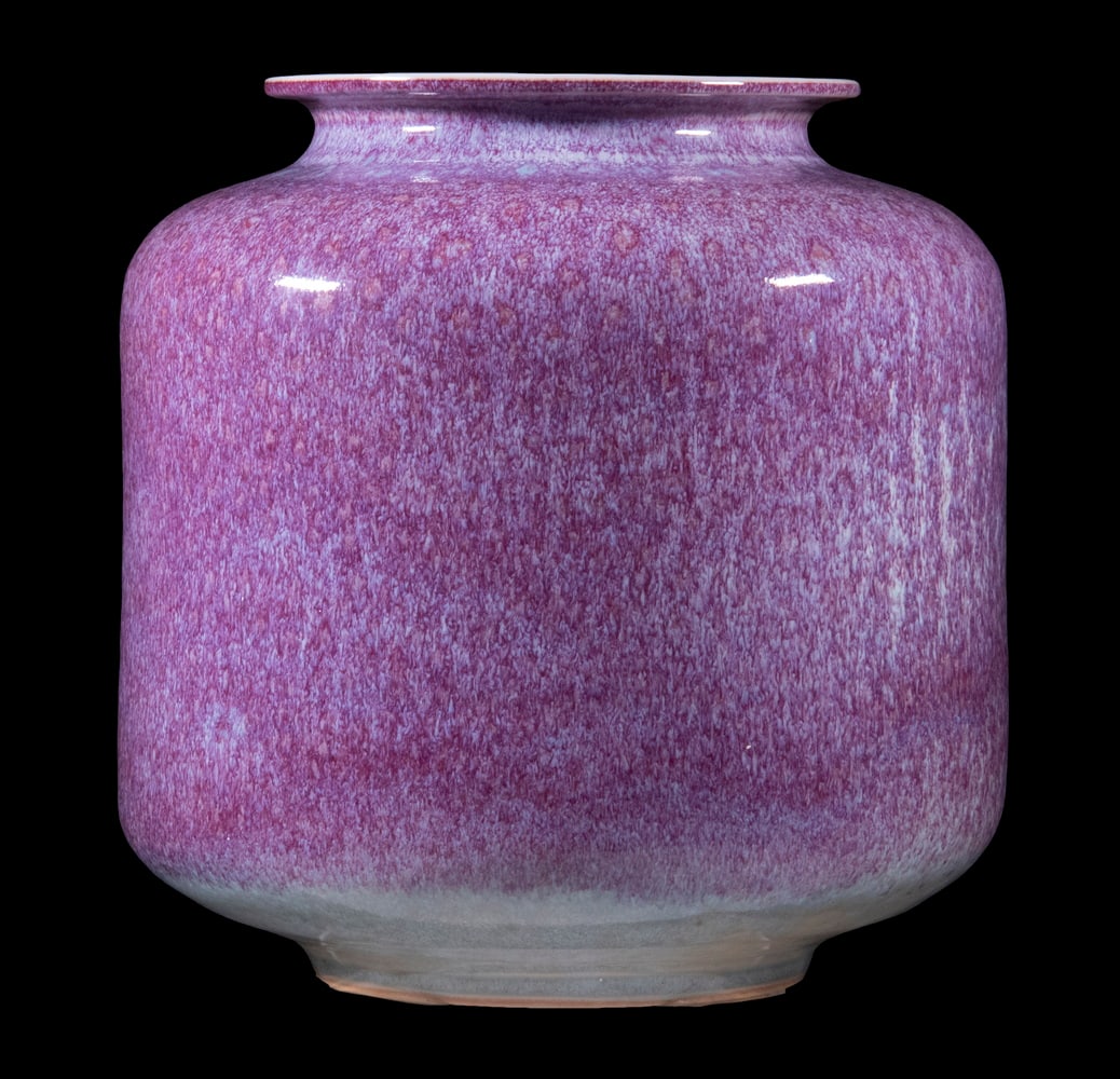 BROTHER THOMAS BEZANSON (CANADA/VT, 1929-2007): Cylindrical Vase, having a narrow neck and foot with flared rim, in copper purple glaze, ca. 1970s, signed on base with artist's cipher and "Benedictine Monks", Weston, Vermont", crafted while Brother