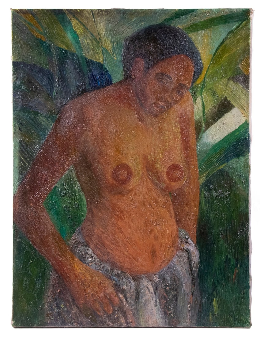 ARMANDO MORALES (NY/NICARAGUA/MEXICO, 1927-2011): South Seas Maiden, impasto oil on canvas, signed lower right, unframed, 31 1/2" x 23 1/2".