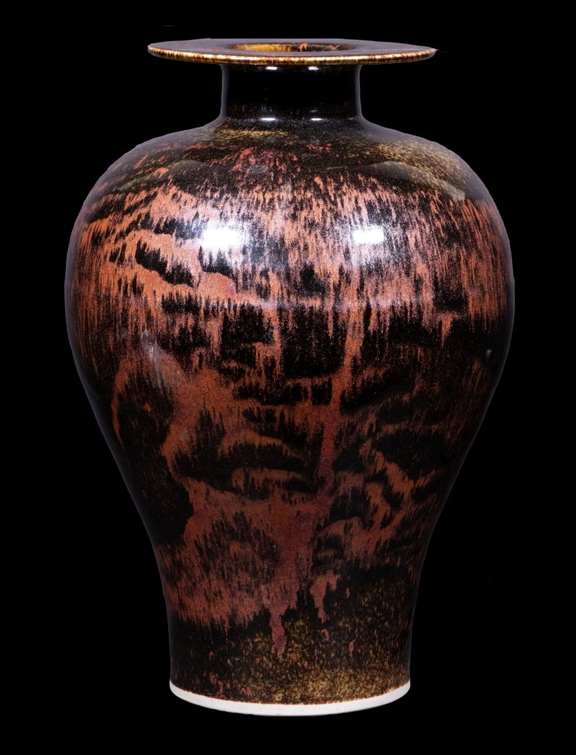 BROTHER THOMAS BEZANSON (CANADA/VT, 1929-2007): Ovoid Flat Rim Porcelain Vase, in iron over teadust glaze, ca. 1970s, signed on base with artist's cipher and "Benedictine Monks", Weston, VT", crafted while Brother Thomas was a member of the Weston