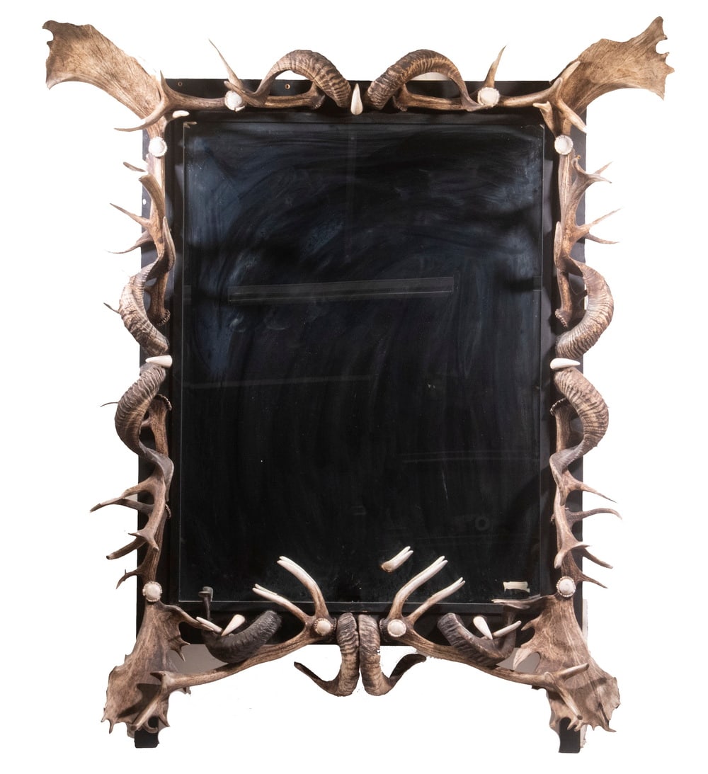 LARGE HORN FRAMED OVERMANTEL MIRROR (1 of 4)