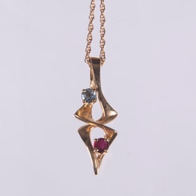 GARNET & AQUAMARINE PENDANT ON CHAIN