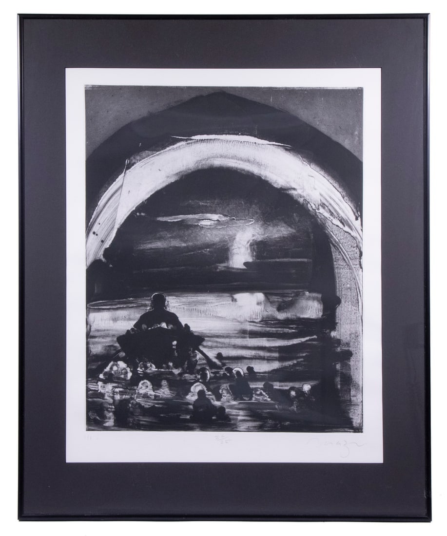 MICHAEL MAZUR (MA, 1935-2012): Canto IV, from the Inferno of Dante, etching with aquatint on Rives paper, pencil signed, numbered 56/25, marked 'IIIi'. in black metal casement frame with black mat under glass, OS: 27" x 22", impres