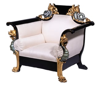 CARVED & UPHOLSTERED DOLPHIN CHAIR