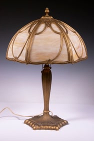ART NOUVEAU SLAG GLASS PANEL LAMP