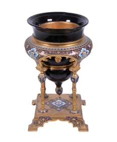 FRENCH CHAMPLEVE ENAMEL & MARBLE VASE