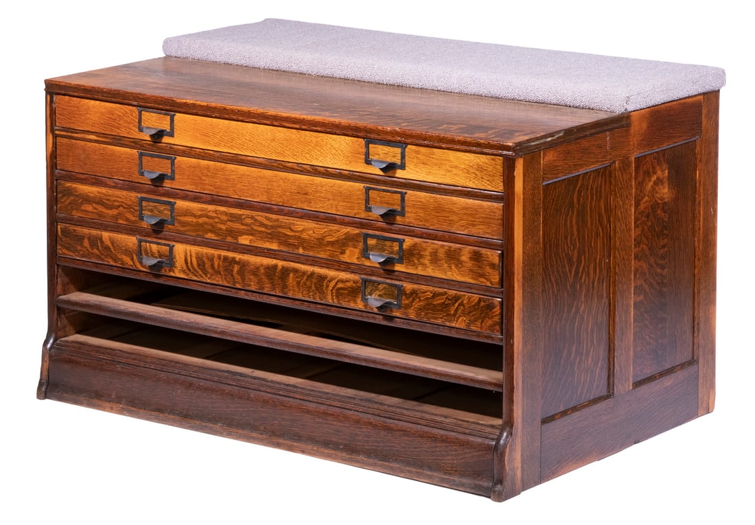 OAK ARTS & CRAFTS FLAT FILE CABINET (1 of 3)