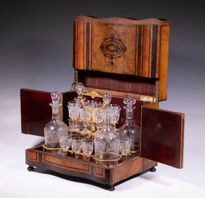 VICTORIAN TANTALUS WITH DECANTERS AND STEMWARE