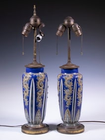 PR DOULTON LAMBETH VASES, WIRED AS LAMPS