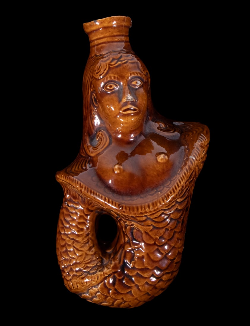 ROCKINGHAM GLAZED MERMAID FLASK (1 of 3)