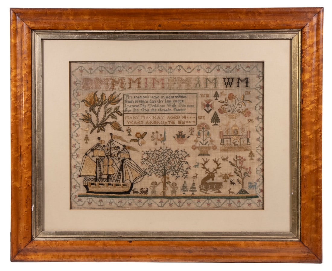 EARLY 19TH C. SCOTS SCHOOLGIRL NEEDLEPOINT, FRAMED (1 of 4)