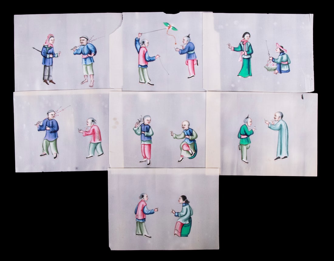 WOODEN BOX OF CHINESE PITH PAINTINGS (1 of 3)