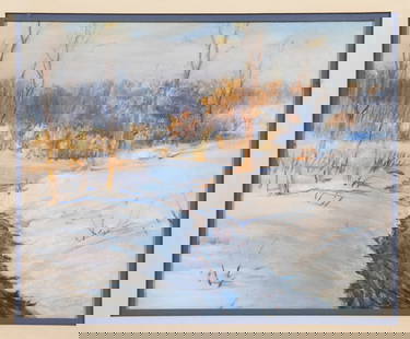 WILLIAM PARTRIDGE BURPEE (ME/MA, 1846-1940): Winter Stream; pastel on paper, unsigned, in modern gold cove frame, matted under plexiglass, OS: 16" x 18 1/2", SS: 10" x 13".