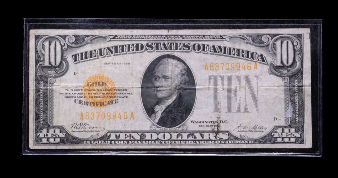 SERIES 1928 $10.00 GOLD CERTIFICATE (1 of 2)