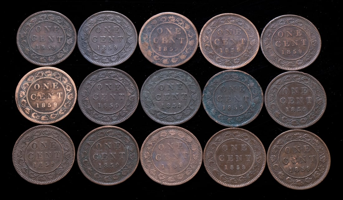 (15) 1859 CANADIAN QUEEN VICTORIA LARGE CENTS (1 of 2)