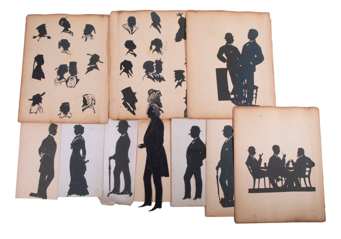 (33) 19TH C, CUT PAPER SILHOUETTES LOOSE & ON ALBUM PAGES (1 of 2)