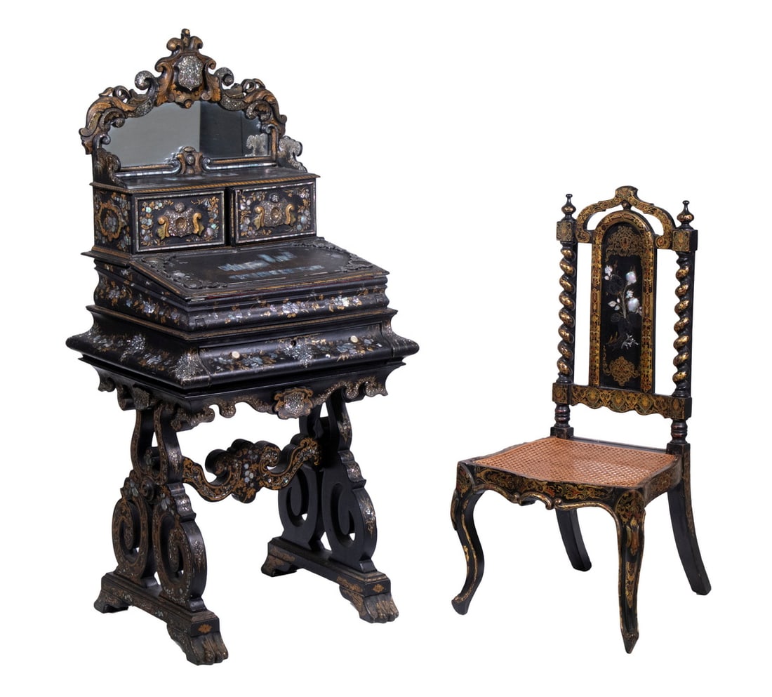 RARE VICTORIAN CHINA TRADE SEWING DESK & CHAIR (1 of 15)