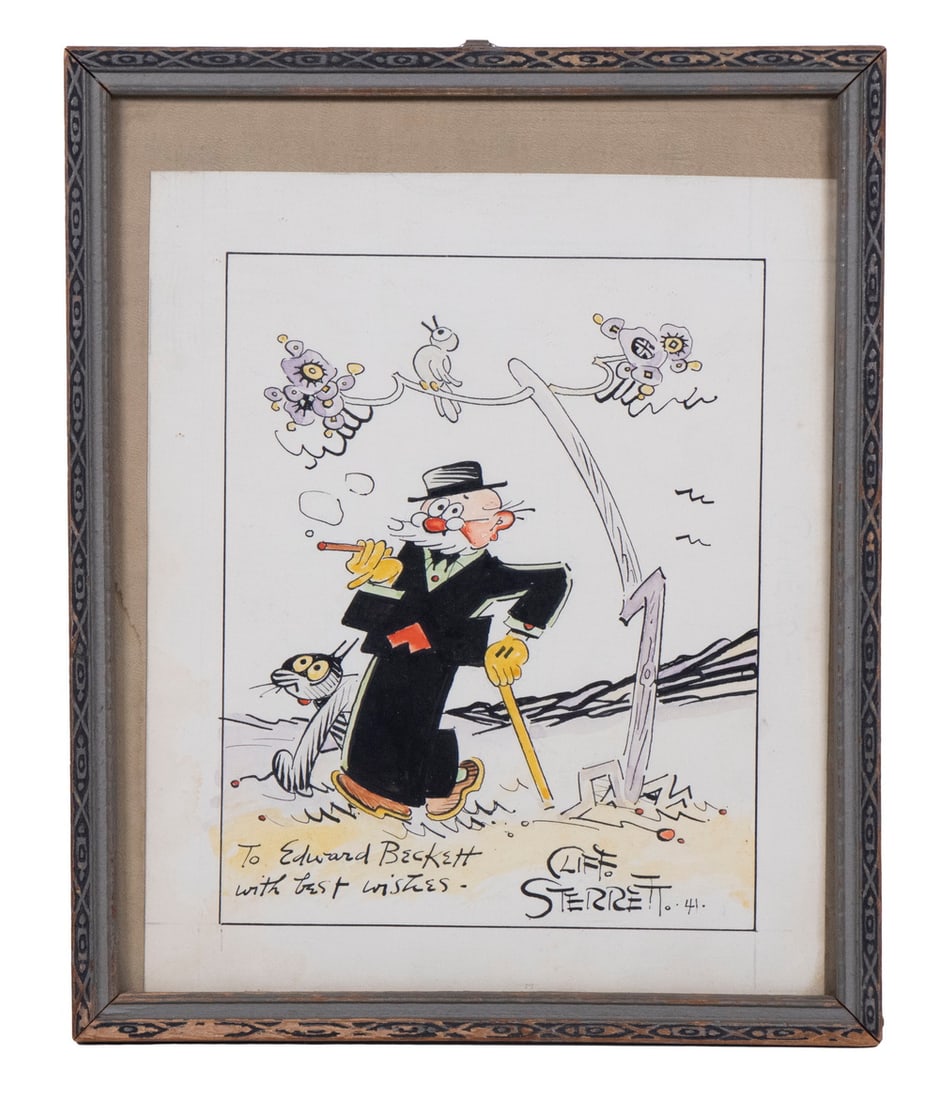 CLIFF STERRITT (NY, 1883-1964): Original Drawing of the Character 'Paw', from "Polly and Her Pals", (ran from December 4, 1912, until December 7, 1958), India ink and watercolor on cardstock, signed lower right and dated '41, inscri