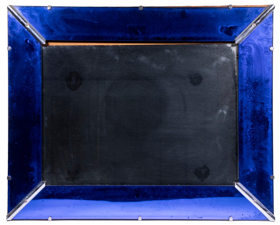 1930'S ART DECO BLUE GLASS FRAMED MIRROR (1 of 2)
