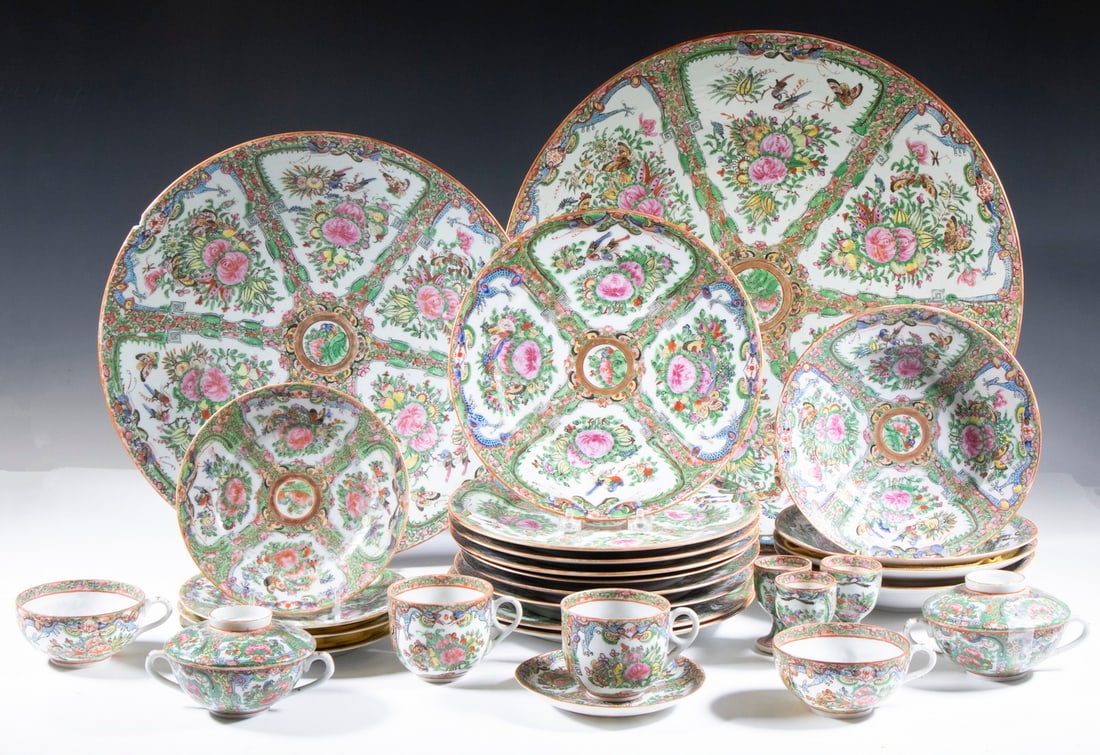 (40) CHINESE ROSE MEDALLION PORCELAIN DISHES (1 of 5)