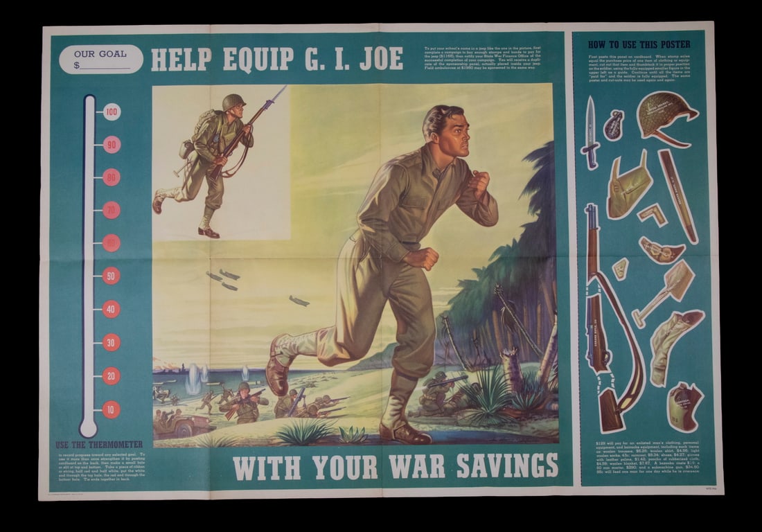 RARE 1944 WAR BOND POSTER 'HELP EQUIP GI JOE', UNFRAMED (1 of 2)