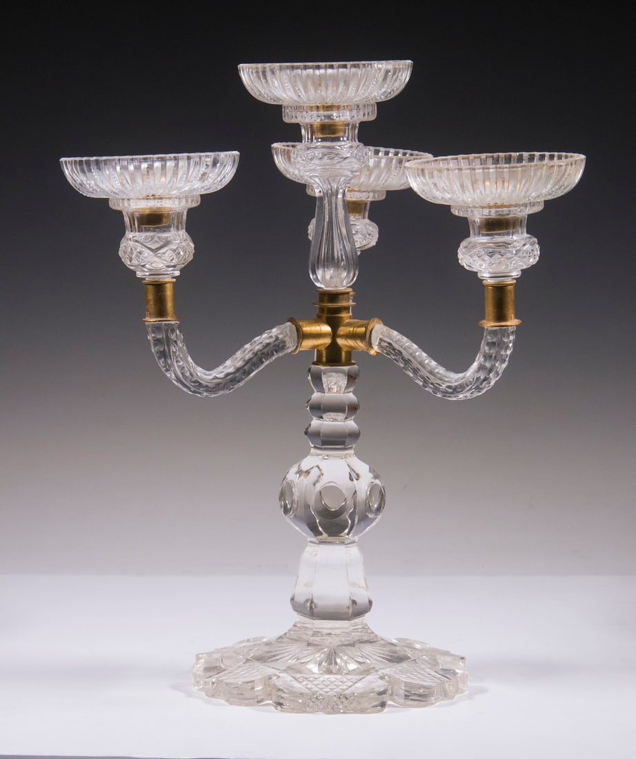 FRENCH CRYSTAL & BRONZE CANDELABRUM (1 of 2)