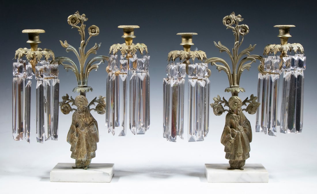 PR VICTORIAN FIGURAL CANDELABRA WITH PRISMS (1 of 2)