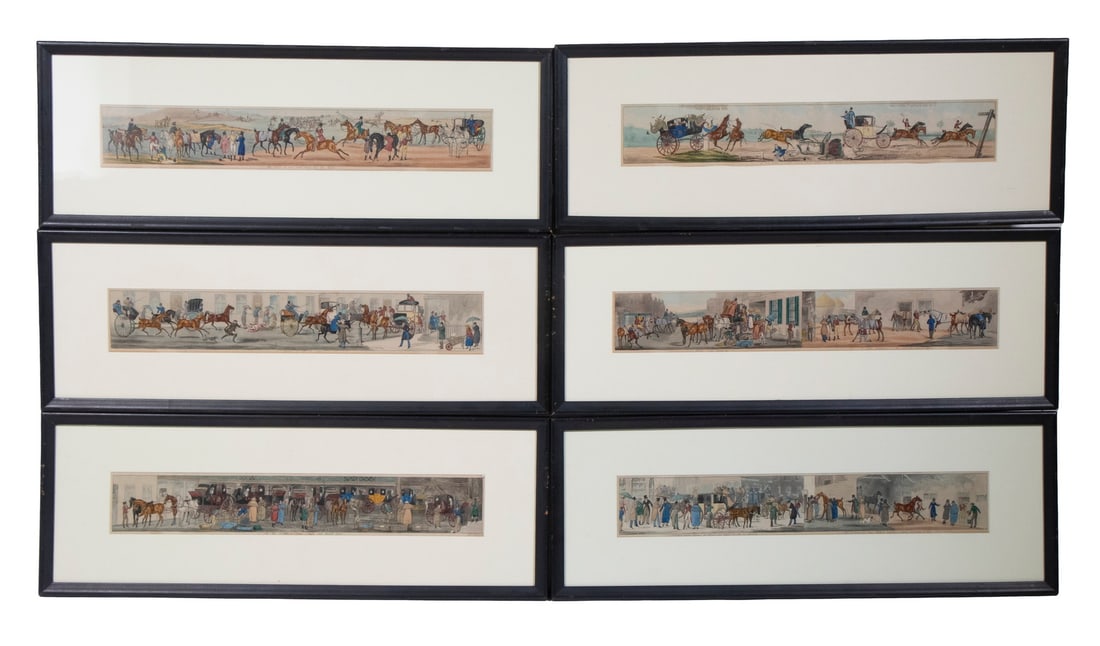 HENRY THOMAS ALKEN (1785-1851) AFTER JOHN DEAN PAUL (1775-1852): (6) Coloured prints Published by S & J Fuller, London 1822, the original folio containing (14) hand colored etchings, titled on lower margin, housed in matching dark walnut frames, matted under old ri