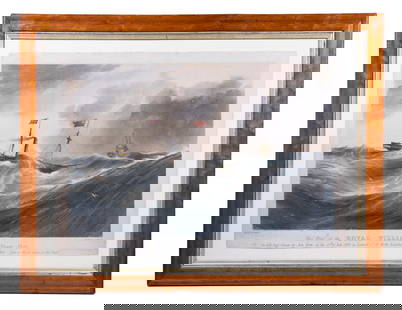AFTER SAMUEL WALTERS (UK, 1811-1882): This Print of the Royal William Steam Ship, On her first Voyage to New York, on the 14th of July 1838... from a Sketch taken at the time. Hand colored lithograph by Thomas Fairland, published by Henry