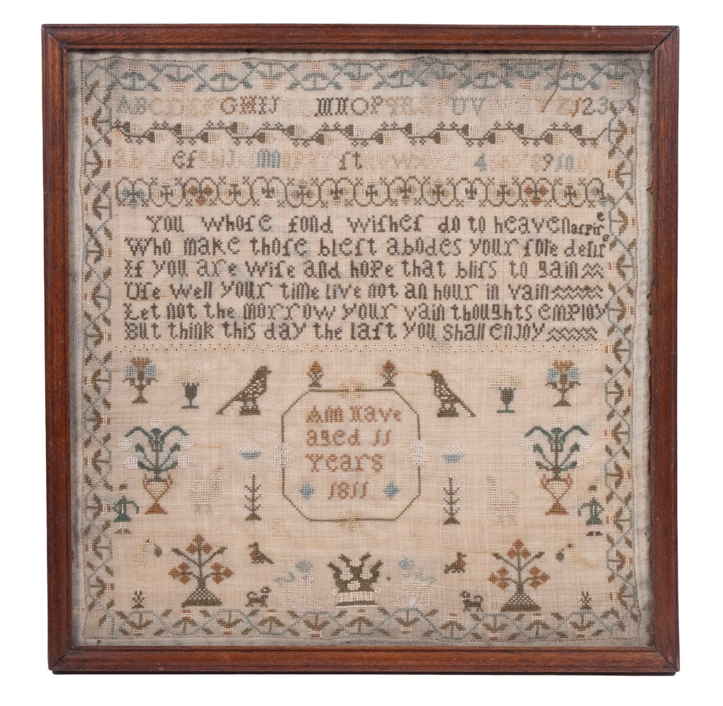 FRAMED ENGLISH NEEDLEWORK SAMPLER (1 of 3)