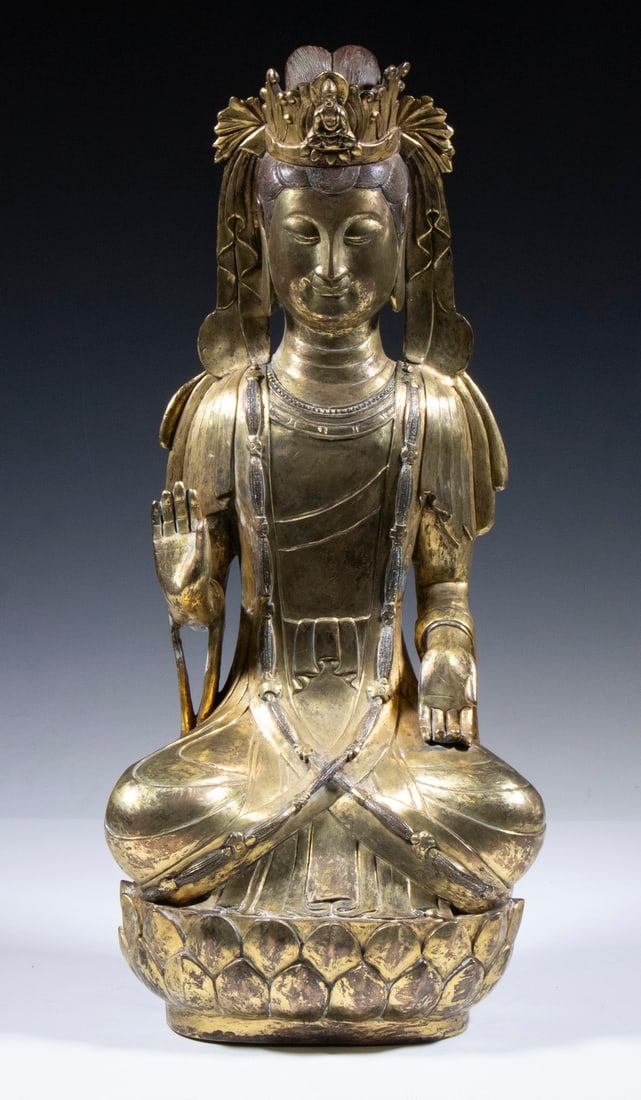 CHINESE QING GILT BRONZE BODHISATTVA (1 of 6)