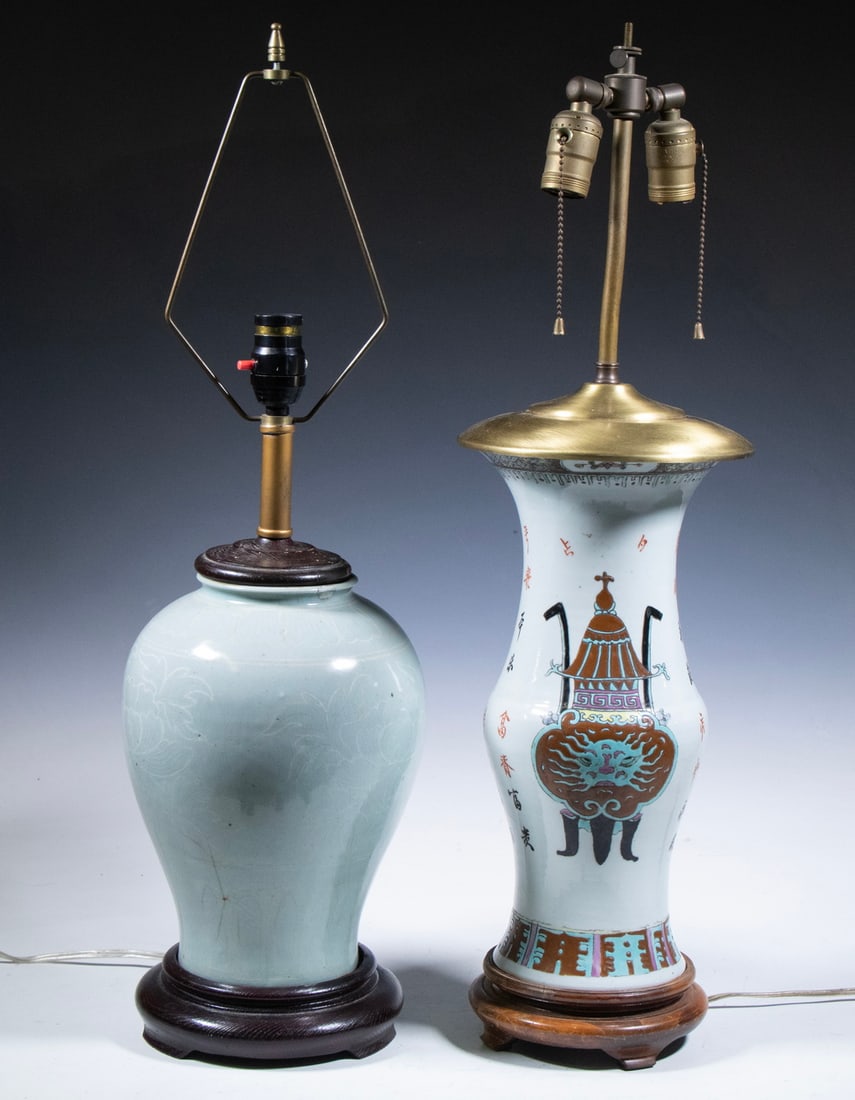 (2) CHINESE VASES WIRED AS TABLE LAMPS (1 of 3)