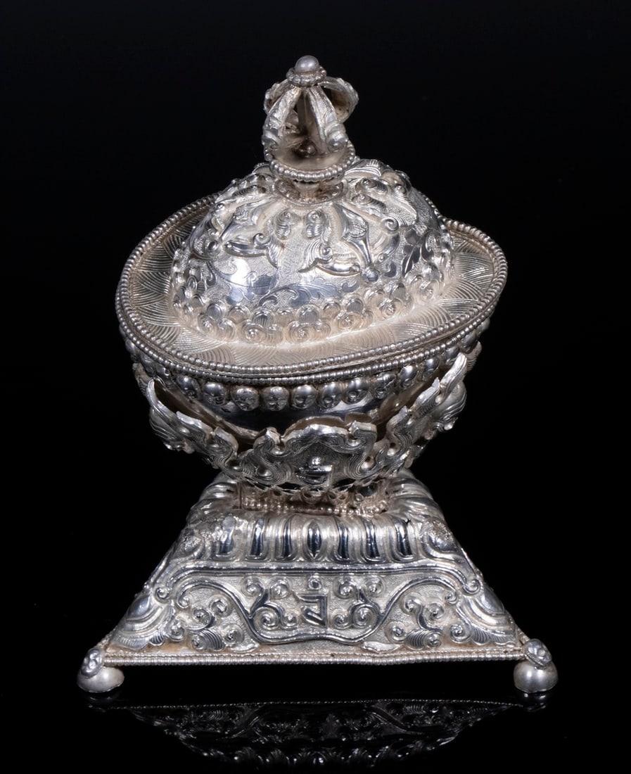 TIBETAN SILVER KAPALA ON STAND (1 of 2)