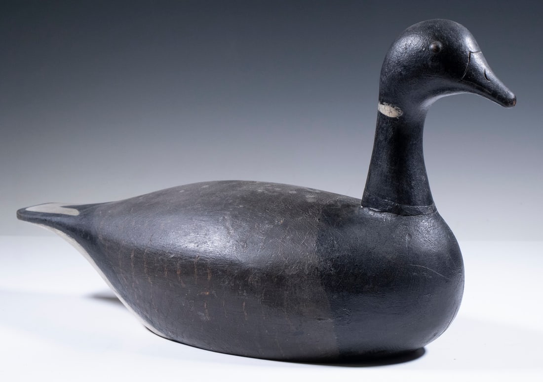 BRANT DUCK DECOY BY JOSEPH LINCOLN: Special Order Brant, the base branded "Clark Island Gunning Club", with dry, clean surface, 10 1/2" high, 19" long.
