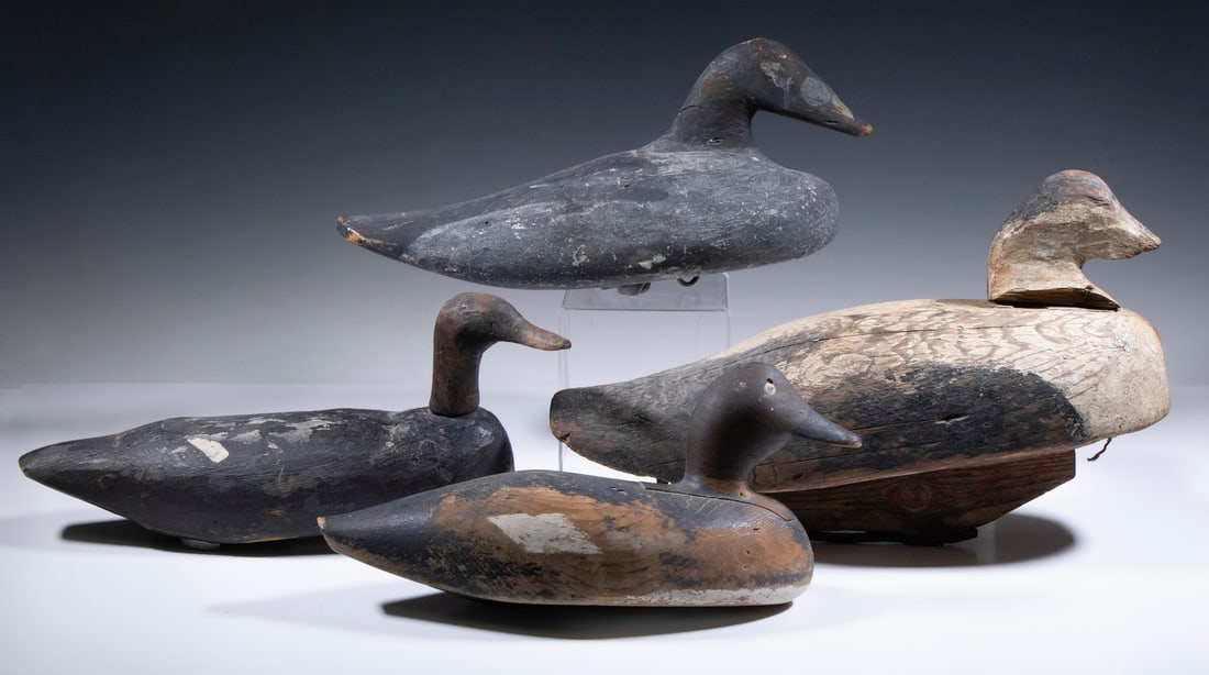 (4) DUCK DECOYS: Lot of (4) Maine Decoys, all showing many years of use, 13 1/2" to 16" long.