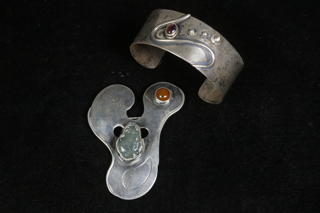 STERLING CUFF BRACELET & FREE FORM BROOCH (1 of 2)