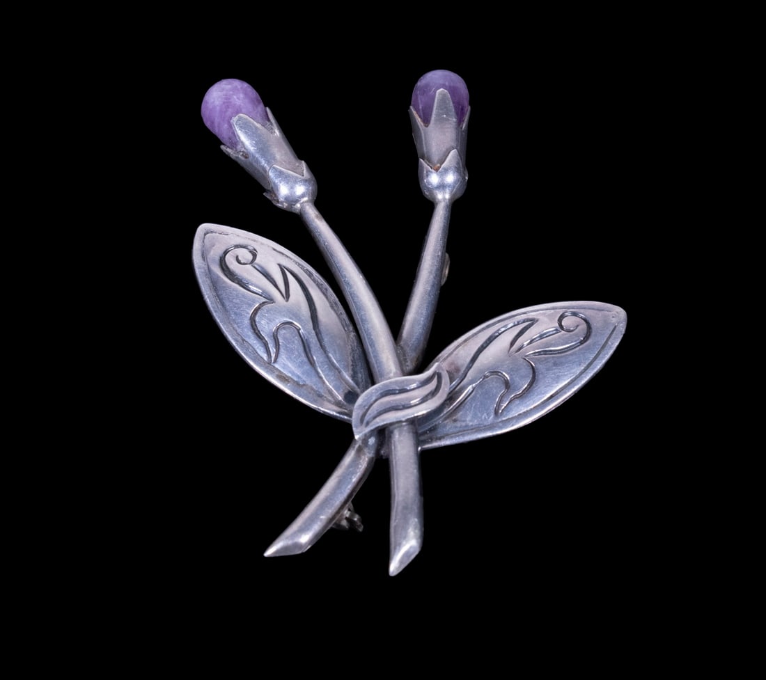 TAXCO MEXICO STERLING SILVER & AMETHYST BROOCH (1 of 3)