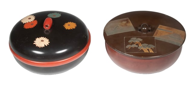 (2) VINTAGE JAPANESE ROUND LACQUERWARE BOXES