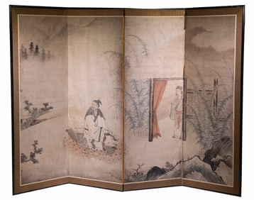 JAPANESE FOUR-FOLD SCREEN MANNER OF SHIOKAWA BUNRIN