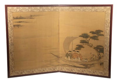JAPANESE PAINTED LOW BIFOLD SCREEN