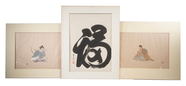 (3) MEDIUM SIZE JAPANESE PAINTINGS, UNFRAMED
