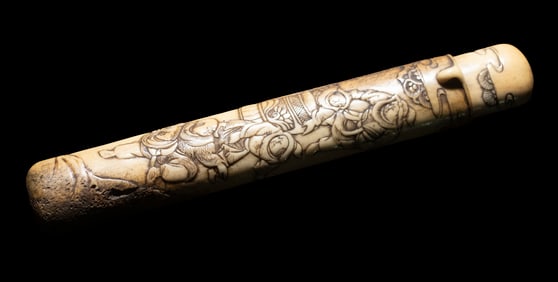 JAPANESE EDO CARVED HORN BRUSH CASE