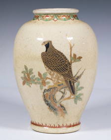 CASED JAPANESE SATSUMA VASE WITH HAWK AND CRANE (1 of 6)