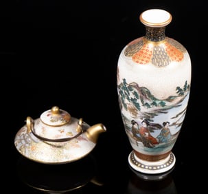 (2 PCS) MINIATURE JAPANESE SATSUMA PORCELAIN