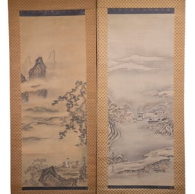 PAIR OF 19TH C. JAPANESE LANDSCAPE SCROLLS IN ONE BOX