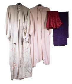(2) JAPANESE SILK KIMONO PLUS SKIRT & OBI, CA 1950