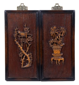 PAIR OF JAPANESE CARVED WOOD PANELS