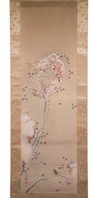 JAPANESE SCROLL IN BOX, SPARROW, 1920'S