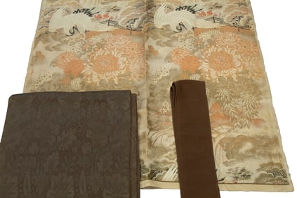 JAPANESE SILK BROCADE YARDAGE & (2)OBI OR BELTS