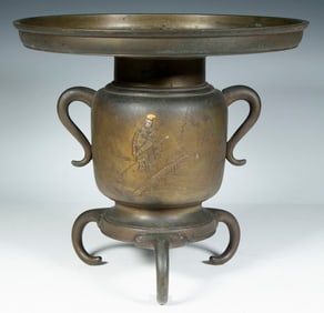 19TH C. JAPANESE MIXED METAL TRIPOD VASE